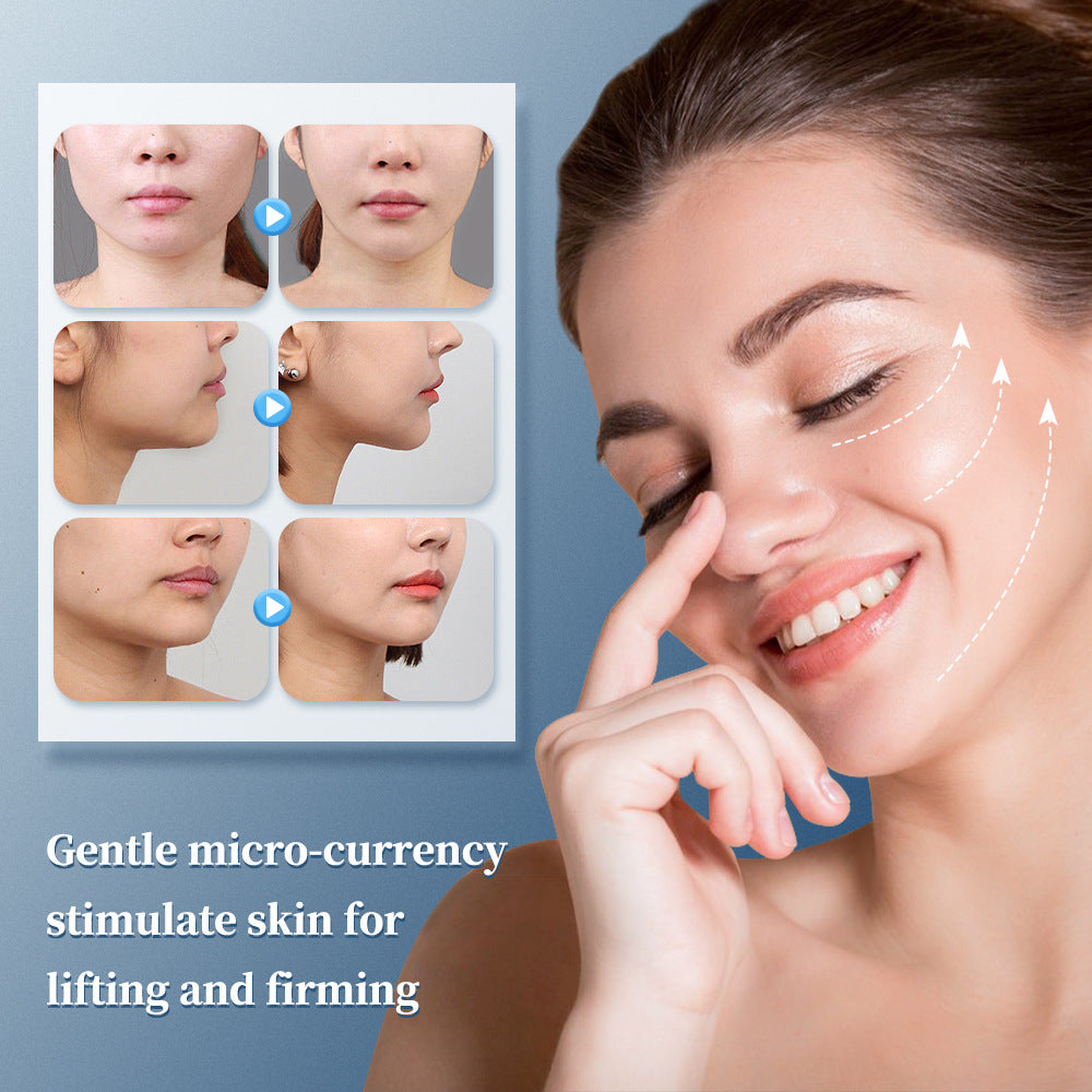 V-Shape Face Wrinkle Reduction EMS Facial Massager with Low-Frequency Pulse, Crescent-Shaped Beauty Device with Remote Control