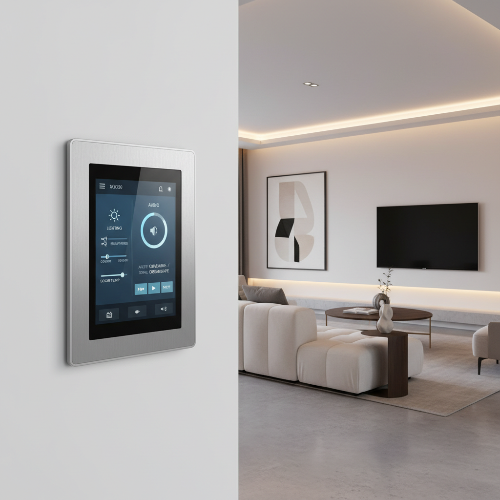 Smart Home Control Panel in luxury living room